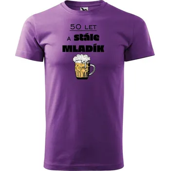Pánské oblečení DOBRÝ TRIKO Pánské narozeninové tričko 50 a stále mladík Velikost: 2XL, Barva: Fialová