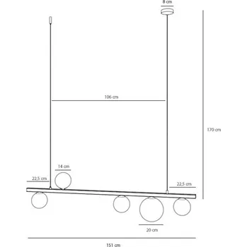 ALDEX Závěsné světlo Garda 5, trám, kov, sklo, černé, 5-fl. - Ø sklo velké 20 cm, sklo malé 14 cm černá, bílá 4 x 10 W LED E14 + 1 x 15 W LED E27 - Doprava zdarma