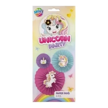 Party dekorace Vějíře papírové jednorožec 3ks