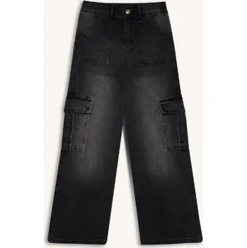Dámské džíny DEFACTO Girls Wide Leg Cargo Wide Leg Jeans DEFACTO černá 2997596
