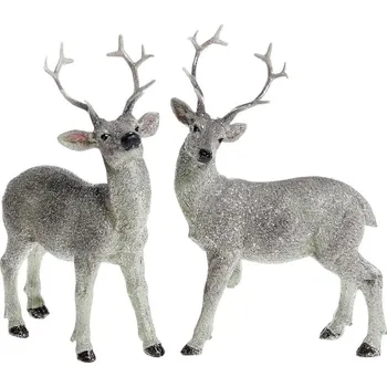 Vánoční dekorace Set 2ks třpytivá béžová antik dekorace Jelen - 13*5*16 cm