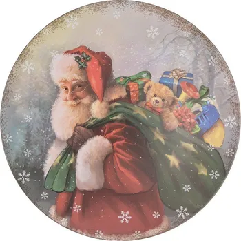 Vánoční plastový kulatý servírovací podnos/talíř Santa s dárky - Ø 40*1 cm