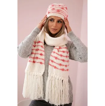 Čepice Dámská souprava se šátkem Anika K304 ecru+malmine UNI