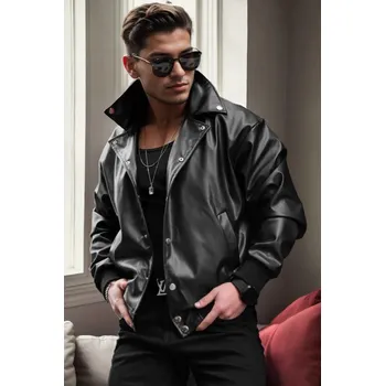 20059 Dewberry Oversize Mens PU Jacket-BLACK dewberry černá 3052970
