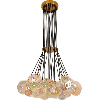 Závěsné Stropní Svítidlo Lustr do Obývacího Pokoje Jídelny Zlatý s 21 Skleněnými Koulemi