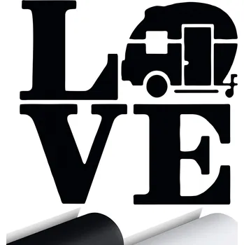 Samolepicí dekorace na vozidlo SAMOLEPKA na auto KAMPER LOVE CAMPING 14x15