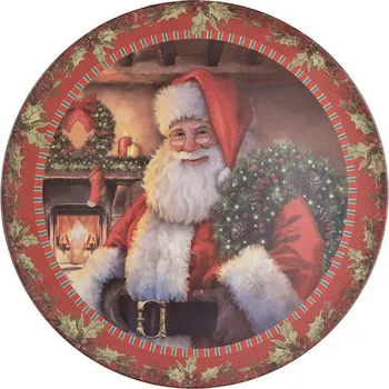 Vánoční plastový kulatý servírovací podnos/talíř Santa Claus - Ø 40*1 cm
