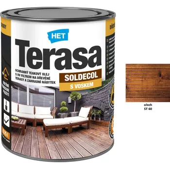 Olej na dřevo HET SOLDECOL Terasa ochranný voskový olej na dřevěné terasy a zahradní nábytek 0.75 l ST 60 Ořech
