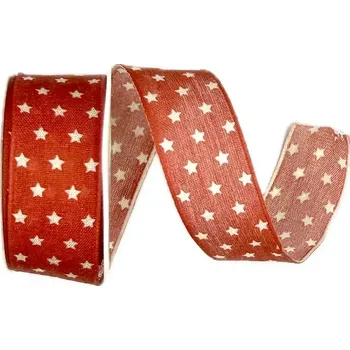 Stuha Stuha vánoční bavlněná TINY STARS RED červená 25mm x 2m(9,-Kč/m) (Stuha vánoční, červená, bavlněná, s drátkem v lemu)