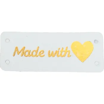 Dárková visačka Pro Háčkování Koženková cedulka se srdíčkem bílá 20x50 mm