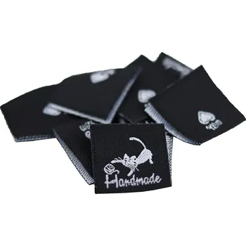 Knoflík Pro Háčkování Látková cedulka Handmade černá s kočičkou