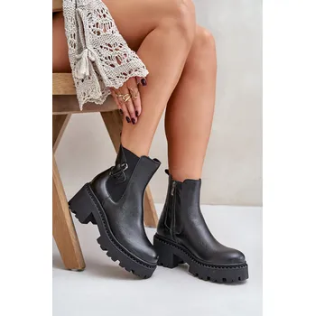 Dámské kozačky Zazoo 60490 Kožené Zateplené Boty S Dekorací Barva: Černá, Velikost: 38