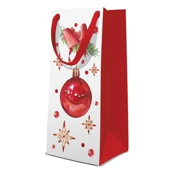 Dárková taška DÁRKOVÁ TAŠKA TAŠKA ČERVENÁ BAŇKA VÁNOČNÍ DÁRKY 10x22x7 CM