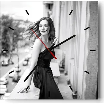 Hodiny Velké nástěnné hodiny na zeď 40x40 Žena Skleněné hodiny Čtvercové Tiché