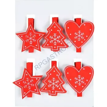 Vánoční dekorace Kolíček dřevěný červený 6 ks / 4,8 cm XC-201702A
