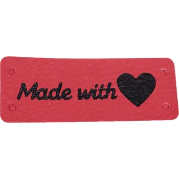 Dárková visačka Pro Háčkování Koženková cedulka se srdíčkem červená 20x50 mm