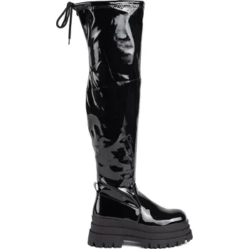 Dámské kozačky Černé lakované mušketýrky na platformě NS500P-B Velikost: 39