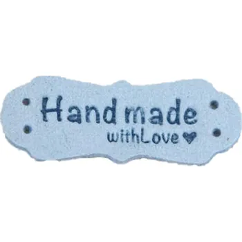 Dárková visačka Pro Háčkování Hand Made koženková cedulka se srdíčkem 15x40 mm světle modrá