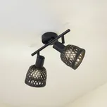 Stropní svítidlo Lindby Eskil, 2 světla, černé, bambus, Ø 10 cm - Stříška - Ø 8 cm, výška 2,5 cm černá 2 x 10 W LED