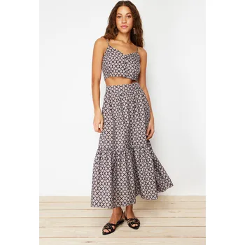 autíčko Trendyol Multicolored Patterned Flared Maxi Length Woven Skirt Trendyol šedá 2647458