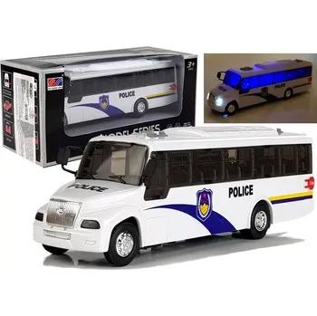 autíčko Policejní autobus se světly a zvuky – bílý kovový model 21 cm