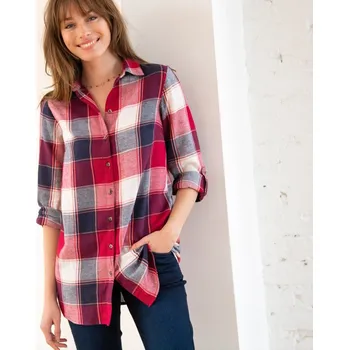 Dámská košile Dlouhá košile z kostkovaného flanelu třešňová/nám. modrá 48