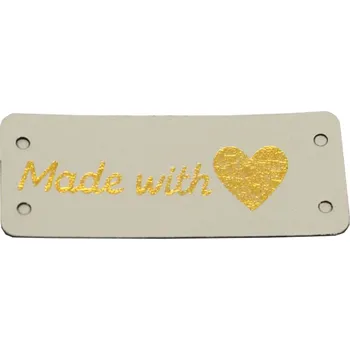 Dárková visačka Pro Háčkování Koženková cedulka se srdíčkem béžová 20x50 mm