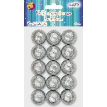 Kuličky stříbrné glitrové 30mm/15ks, polystyrenové