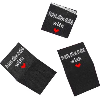Knoflík Pro Háčkování Látková cedulka Handmade černá se srdcem