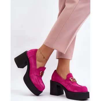 Dámské polobotky Zazoo 20170 Kožené Dámské Polobotky na Podpatku Barva: Růžová, Velikost: 40