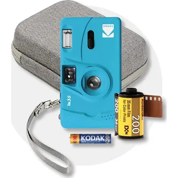Analogový fotoaparát Kodak M35 35mm Color Set BLUE (sada fotoaparátu, filmu, brašny) + AnalogStore Do Not X-Ray Card