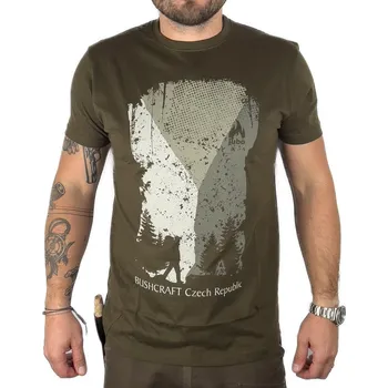Pánské tričko JUBÖ Tričko BUSHCRAFT Vlajka - olivové Velikost: M
