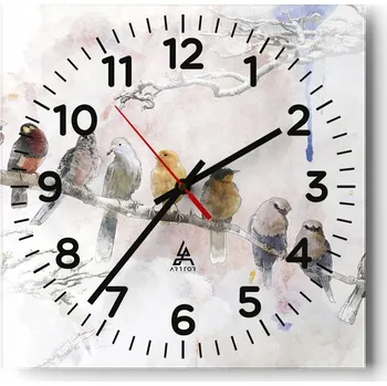 Hodiny Kuchyňské nástěnné hodiny 30x30 Ptáci Skleněné hodiny do obýváku Moderní Tiché
