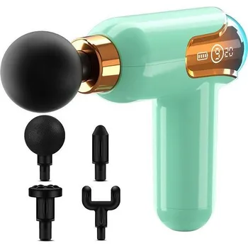 Masážní přístroj Mini masážní pistole plus 4 nástavce, zelená