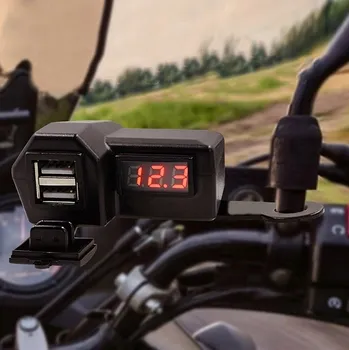 MOTOCYKLOVÁ NABÍJEČKA QUAD USB 12V ZÁSUVKA NA ŘÍDÍTKA VOLTMETR