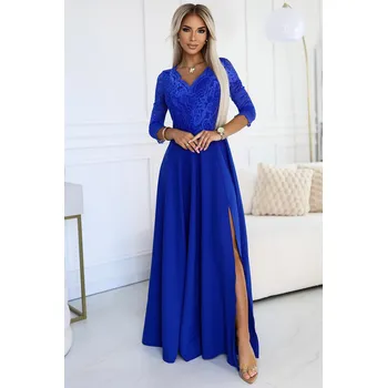 Dámské šaty 309-12 AMBER elegantní dlouhé krajkové šaty s výstřihem - barva CHABRIEL L