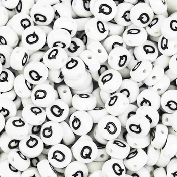 Dětské navlékací korálky Pro Háčkování Korálek - bílá lentilka s písmenkem Q 10Ks