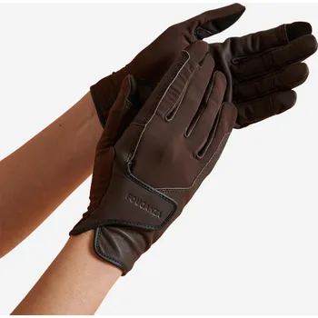 Jezdecké rukavice FOUGANZA Jezdecké rukavice Classic s koženým dílem 2XS KAŠTANOVÁ