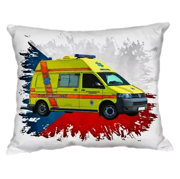 Dekorativní polštářek Polštářek se sanitkou Volkswagen transporter červená (ARO - záchranka - rychlá / sanitka)