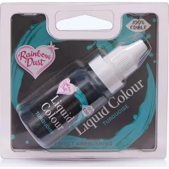 Potravinářské barvivo Rainbow Dust tekutá barva Turquoise 16g do airbrush a tuků - tyrkysová vegan