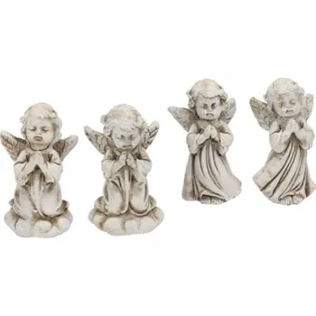 Vánoční dekorace 4ks šedá antik cementová dekorace modlící se anděl - 5*4*9 cm