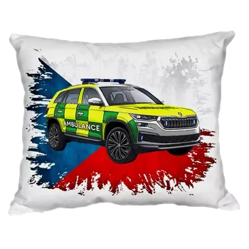 Dekorativní polštářek Polštářek se sanitkou Kodiag čokoládová (ARO - záchranka - rychlá / sanitka)