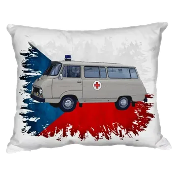 Dekorativní polštářek Polštářek se sanitkou ŠKODA 1203 cihlová (ARO - záchranka - rychlá / sanitka)