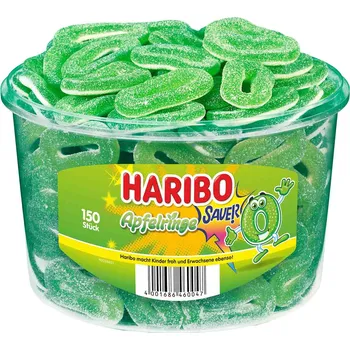Bonbon Haribo Kyselé jablečné kroužky dóza 1200g