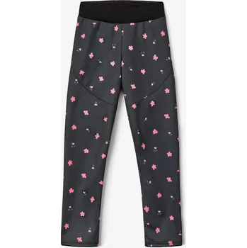 Dívčí kalhoty UNUO Dětské softshellové kalhoty s fleecem pružné Sporty, Květiny 3 ROKY ČERNÁ
