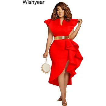 Dámské šaty Večerní šaty s volánem Barva: Červená, Velikost: S