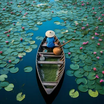 Plakát Plakát Loď mezi lekníny, nezarámovaný, 20 x 20 cm
