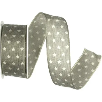 Stuha Stuha vánoční bavlněná TINY STARS GREY pastelově šedá 25mm x 2m(9,-Kč/m) (Stuha vánoční, pastelově šedá, bavlněná, s drátkem v lemu)