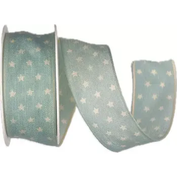 Stuha Stuha vánoční bavlněná TINY STARS BLUE pastelově modrá 25mm x 2m(9,-Kč/m) (Stuha vánoční, pastelově modrá, bavlněná, s drátkem v lemu)