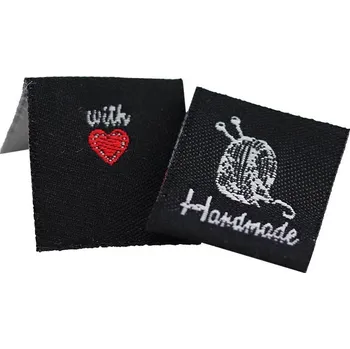 Knoflík Pro Háčkování Látková cedulka Handmade černá s klubíčkem